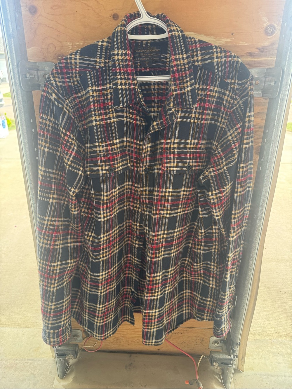 Filson Black Plaid Shirt with Red & Cream Accents